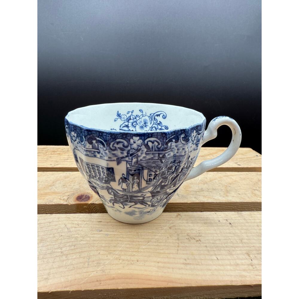 Vintage Johnson Brothers “Coaching Scenes” Blue & White Teacup-England